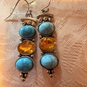 Elegant Turquoise and Amber Drop Earrings
